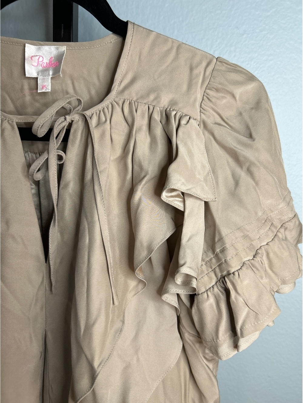 Parker Beige Ruffle Sleeve Blouse XS